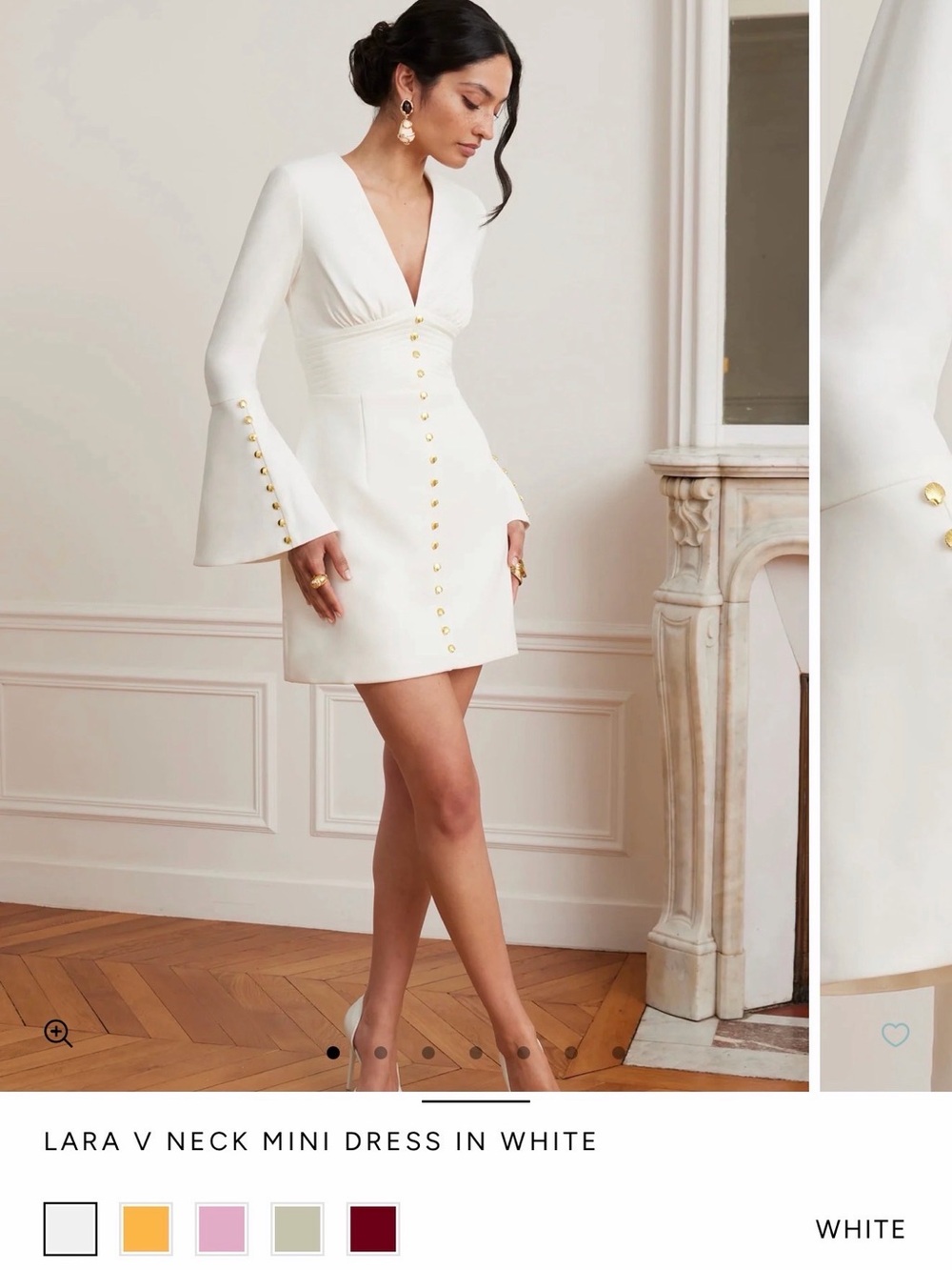 Lavish Alice Cream V-Neck Mini Dress with Gold Buttons